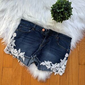 Tinsel Denim Lace Detail Shorts